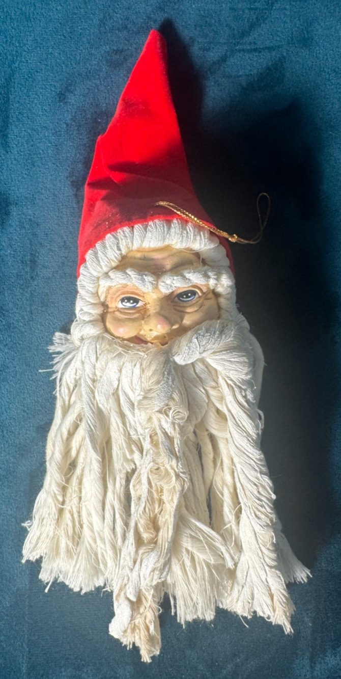 Vintage Head Santa Claus Mop Beard Face Ornament